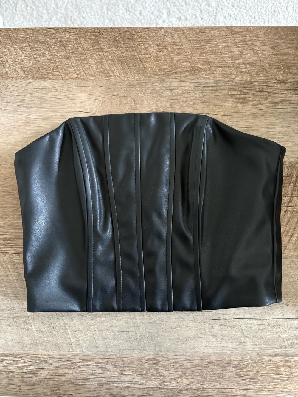 DO+BE Black Faux Leather Strapless Bustier Top